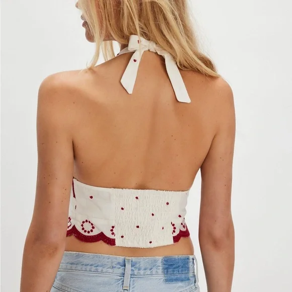 Free People White and Red Embroidered Halter Top - Picture 7 of 9